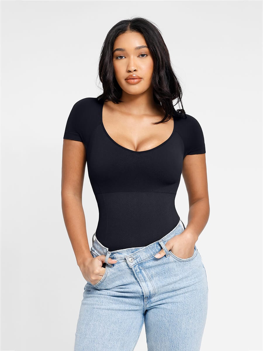 Wholesale ????Eco-friendly Square Collar High Elastic Knit Seamless Shapewear Bodysuit